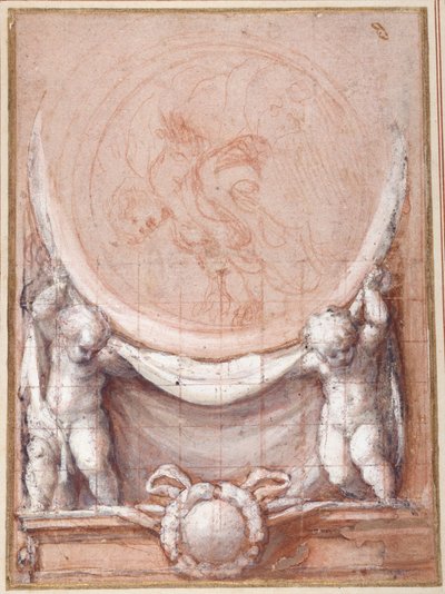 Twee putti die een medaillon ondersteunen waarop de wolkgedragen Christus is afgebeeld door (c.1489 1534) Correggio