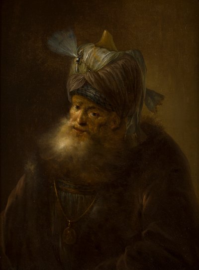 Portret van een Man in een Tulband door (follower of) Rembrandt Harmensz. van Rijn