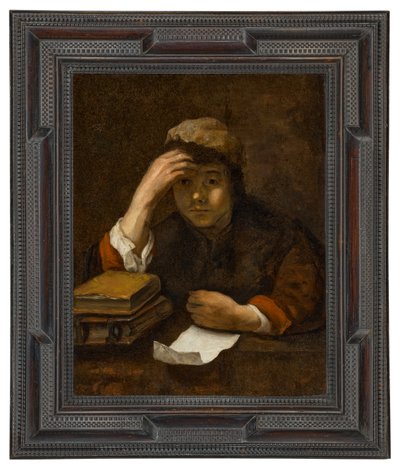 Een lezende jongen (olieverf op doek) door (studio of) Rembrandt Harmensz. van Rijn