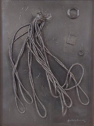G. C. Riccardi, Combustione n. 3, 1990, Gemengde media op doek, 60x80, Arpino, Stichting Umberto Mastroianni, Italië. door Gian Carlo Riccardi