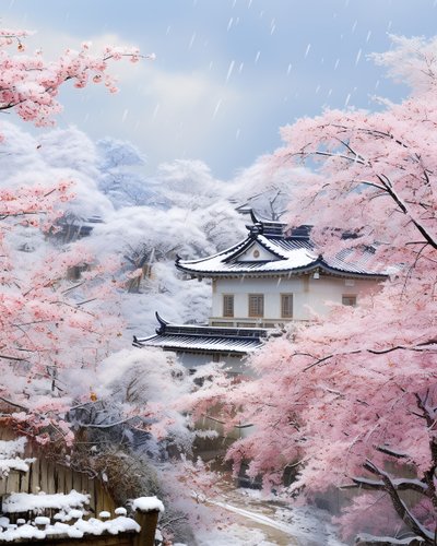 Chinees dorp in besneeuwd landschap door F. Abderrahim