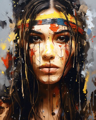 Abstract portret: Een jonge inheemse Amerikaanse vrouw door F. Abderrahim