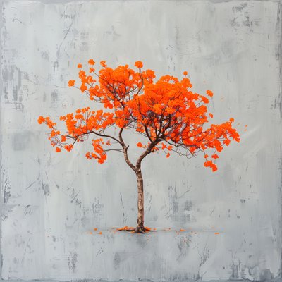 Minimalistisch schilderij: Oranje blad & grijze achtergrond door F. Abderrahim