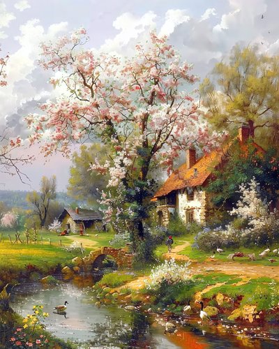 Landschap met schilderachtig pad, wanddecoratie voor slaapkamer door F. Abderrahim