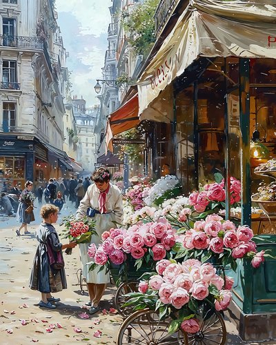 Bloemenverkoper uit 1920 met canvas afdrukken op maat online door F. Abderrahim
