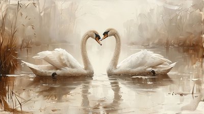 Twee zwanen oog in oog, Canvas  ingelijste wanddecoratie door F. Abderrahim