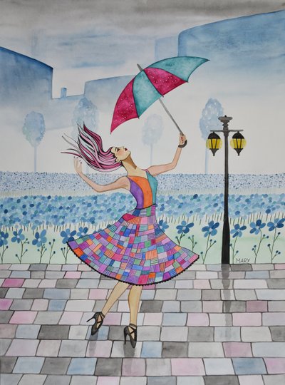 Ze danst in de regen door Marys Watercolors