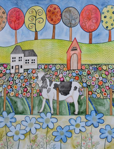Tevreden koe door Marys Watercolors