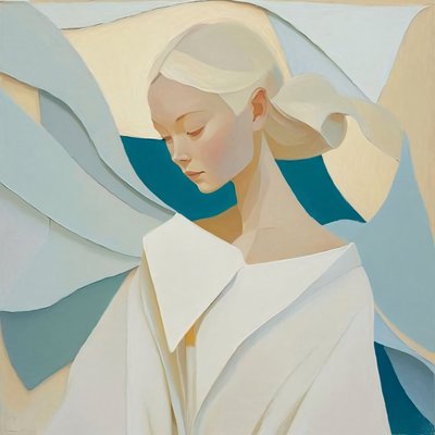 Abstract Aziatisch meisje met wit blond haar, Muurdecoratie te koop door F. Abderrahim