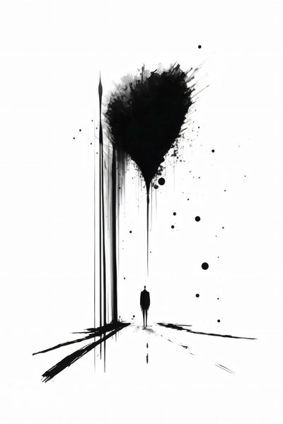 Abstract zwart-wit conceptuele kunst silhouet van eenzaamheid, canvas art prints door F. Abderrahim