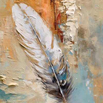 Abstract gouden veren olieverfschilderij, online afdrukken op canvas door F. Abderrahim