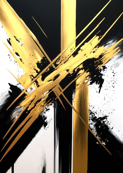 Goud en zwart schilderij, hedendaagse kunst, groot Canvas, aangepaste print door F. Abderrahim