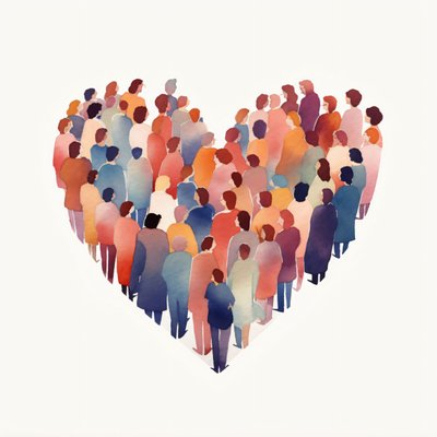 Mensen kijken samen naar een hartvormig object in minimalisme, muur woondecoratie door F. Abderrahim