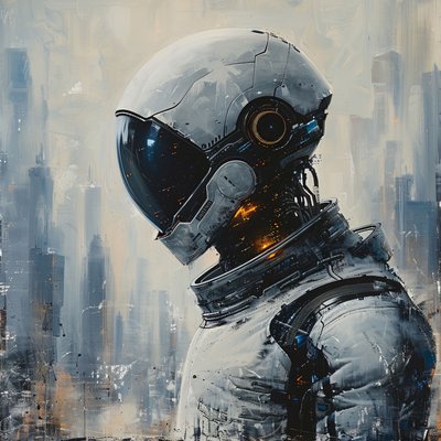 Een man in een wit ruimtepak met een helm op zijn hoofd, Muurdecoratie te koop door F. Abderrahim