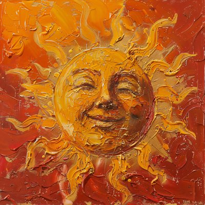 Een mollige zon geschilderd op een rode en gesluierde achtergrond, canvas art prints door F. Abderrahim