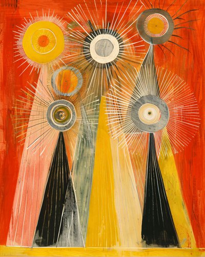 Abstract olieverfschilderij Hilma af Klint inspiratie, mystieke stijl, klassieke wanddecoratie door F. Abderrahim