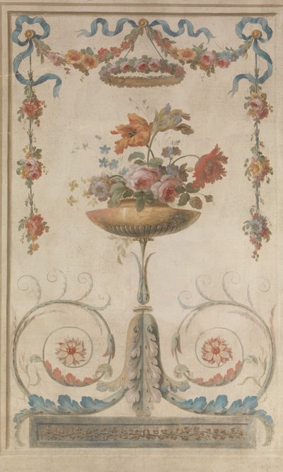 Vaas met bloemen rustend op bladscrollen, 1770-90 door 18th century . French Painter