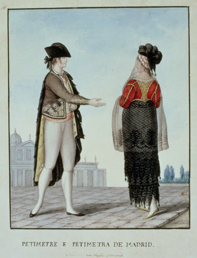 Edelman en edelvrouw uit Madrid, eind 18e eeuw door 18th century Naples school