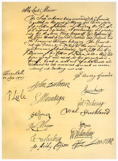 Brief aan de burgemeester van Londen, 17 december 1653 door 2nd Earl of Manchester Edward Montagu