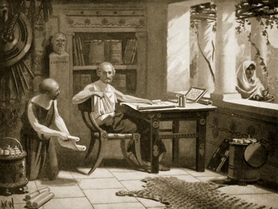 Xenophon dicteert zijn geschiedenis, illustratie uit 