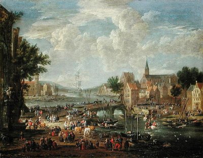Stadsbewoners aan de Rivieroever door A.F. and Bouts, P. Boudewyns