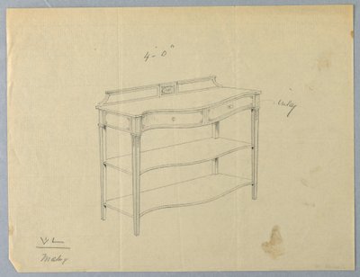 Ontwerp voor langwerpige serveertafel met twee planken door A.N. Davenport Co.