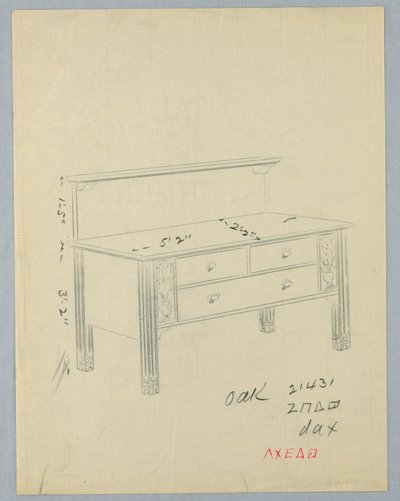 Ontwerp voor Rechthoekig Dressoir met Bloemenvazen door A.N. Davenport Co.