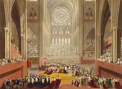 De Ceremonie van de Hulde, 19 juli 1821, uit een album ter viering van de Kroning van Koning George IV (1762-1830) gegraveerd door William James Bennett (1787-1844) gepubliceerd 1824 door A.W. and Stephanoff Pugin