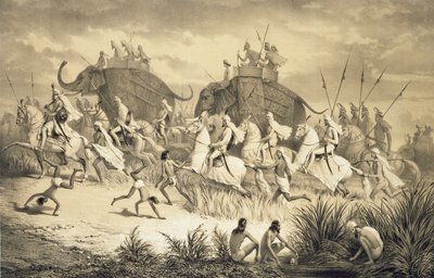 Cavalcade van Sikh-hoofdmannen op olifanten, uit 