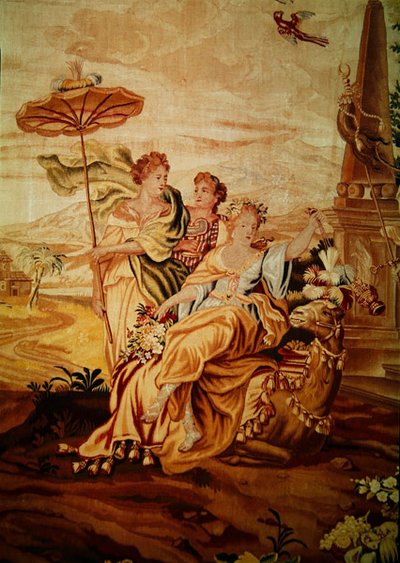 Azië, uit een wandtapijt van de vier hoeken van de wereld, detail van een groep figuren in het midden bij de kameel (detail) door A. Baertams