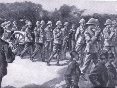 Begrafenis met militaire eer van een Boerengevangene in Simonstown, uit After Pretoria: The Guerilla War gepubliceerd door Harmsworth Bros Limited, 1901 door A. C. Ball