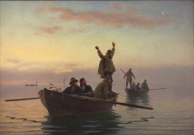 Hornvisvangst met drijfnet. Vroege ochtend door A. Dorph