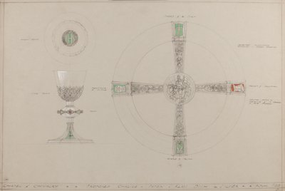 Kapel van Ridderlijkheid: voorgestelde kelk, pateen en aalmoesschotel door A. Edward Jones and Co.