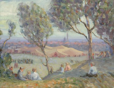 Uitzicht vanaf Arlington Heights, met Chautaqua-tenten en het Washington Monument, ca. 1922 door A. H. O. Rolle