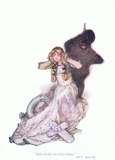 Julia ontwaakte uit een trance (Romeo en Julia), uit Tales from Shakespeare uitgegeven door Ward Lock & Co Ltd door A. Jackson