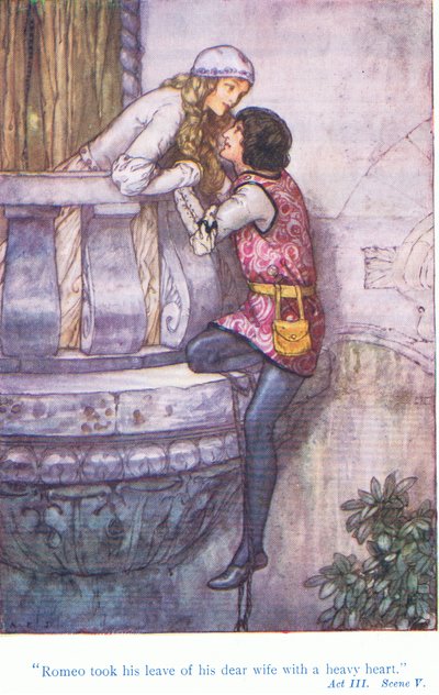 Romeo nam met een zwaar hart afscheid van zijn geliefde vrouw (Romeo en Julia), uit 