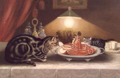 Stilleven van katten en een kreeft door A. Jackson