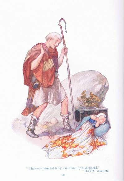 De arme verlaten baby werd gevonden door een herder (Het Winterverhaal), uit Verhalen van Shakespeare uitgegeven door Ward Lock & Co Ltd door A. Jackson