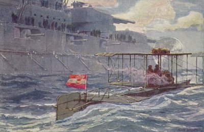 Oostenrijks-Hongaarse watervliegtuig passeert een slagschip, Eerste Wereldoorlog, 1914-1918 door A. Kircher