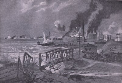 Vernietiging van een scheepswerf in Bari (Italië) door Oostenrijks-Hongaarse torpedobootjagers, uit De Geïllustreerde Geschiedenis van de Wereldoorlog 1914-1915 uitgegeven door Union Berlagsefellfchaft door A. Kircher