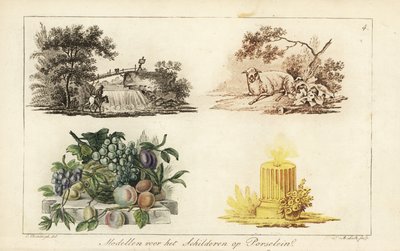 Patronen voor schilderen op porselein: landschappen, fruit, kaars door A. Lutz