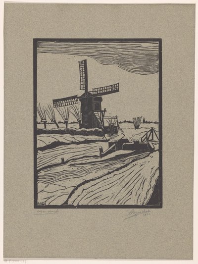 Winterlandschap met molen door A. Marchal