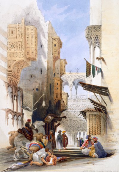 Straat naar El Azhar, Groot Caïro, Egypte, 1846 door A Margaretta Burr