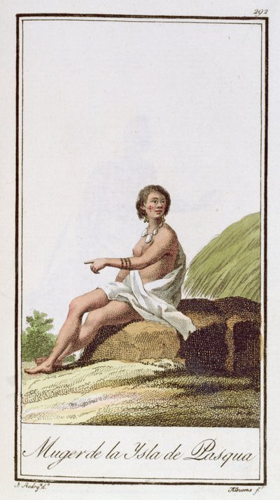 Een vrouw van Paaseiland, gegraveerd door Albuerne, 1799 door A. Rodriguez