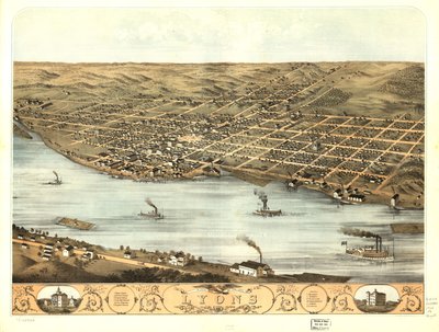 Vogelvlucht van de stad Lyon door A. Ruger
