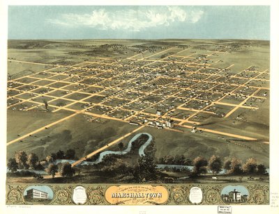 Vogelvlucht van de stad Marshalltown, Marshall Co, Iowa 1868. LOC 73693402 door A. Ruger
