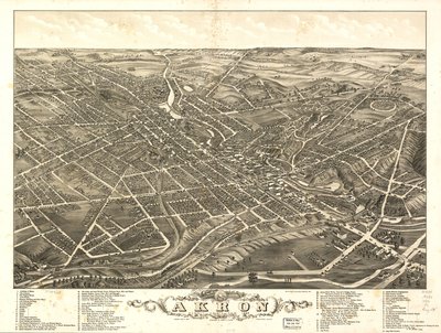 Panoramisch uitzicht op de stad Akron, Summit County, Ohio 1882 door A. Ruger Ruger