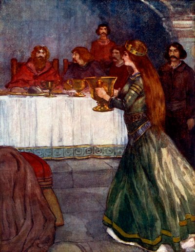 Rowena kwam de kamer binnen met een prachtige gouden beker, ca. 430 AD, 1905 door A. S. Forrest