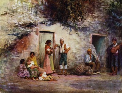 Granada, Zigeuners bij de Deuren van hun Grotten door A. Trevor Haddon