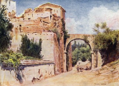 Het Alhambra, Toren en Aquaduct (kleur litho) door A. Trevor Haddon